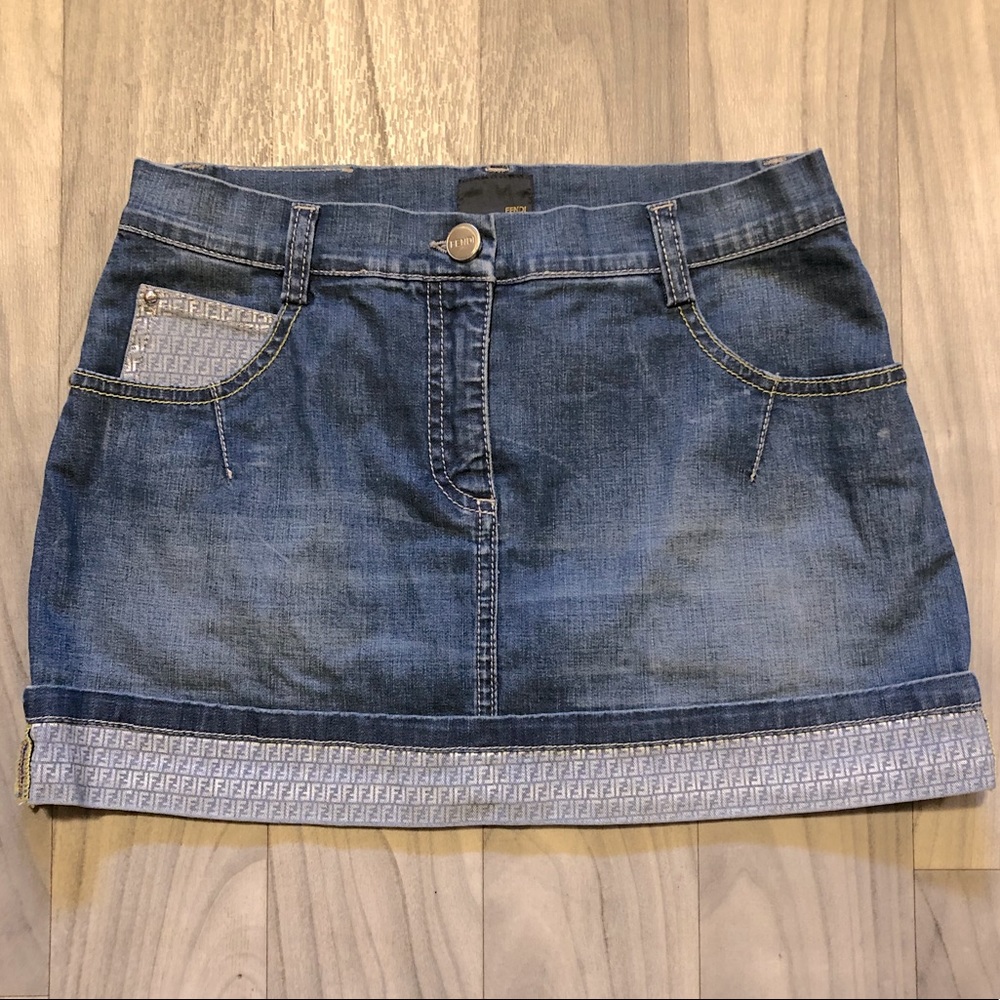 FENDI FF Logo Authentic Denim Micro-Mini Skirt sz 10a / XXS Blue Jean